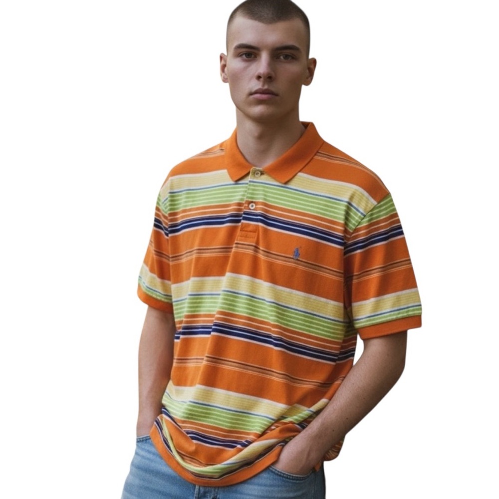 Polo‎ Ralph Lauren Men’s Multicolor Striped Cotton Polo Shirt – Size Large